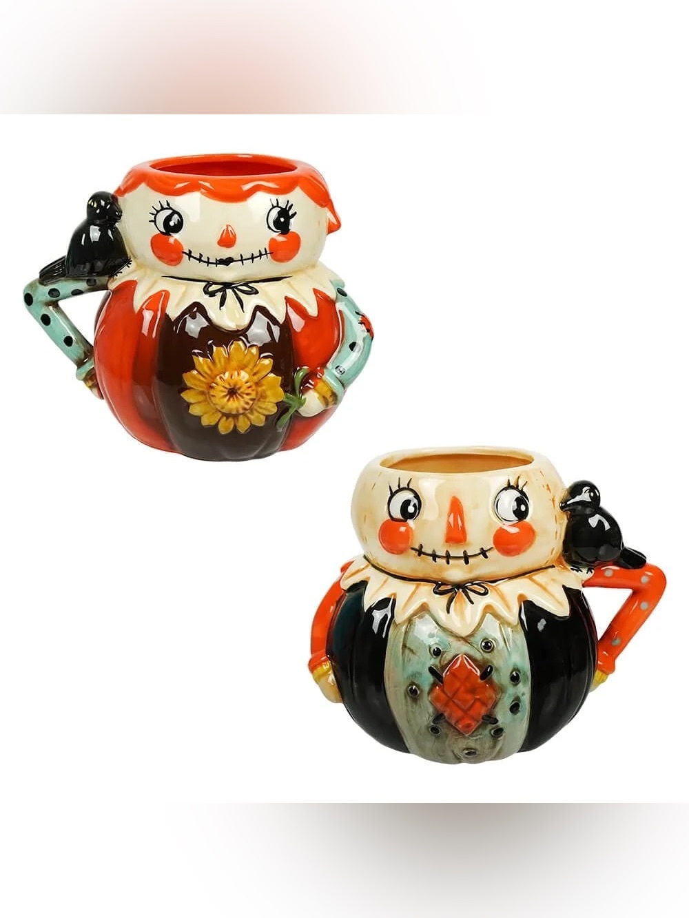 Brand New Johanna Parker Design Harvest Scarecrow Boy & Girl Ceramic Mugs – Set
